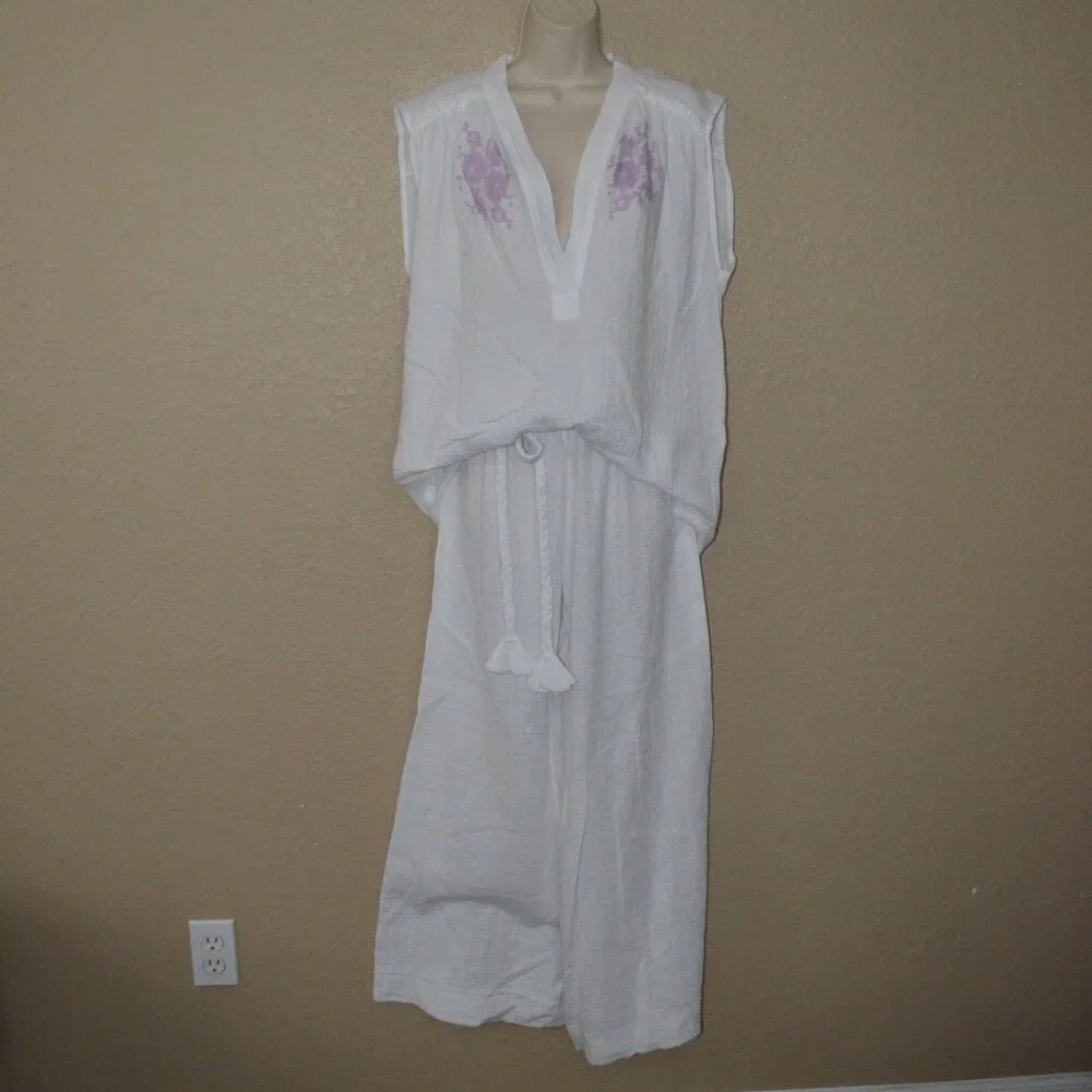 NWOT Sz S/M Vanita Rosa White Gauze Beach Wear Pants & Top Set Outfit